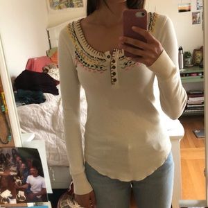 Free People Embroidered Waffle Top